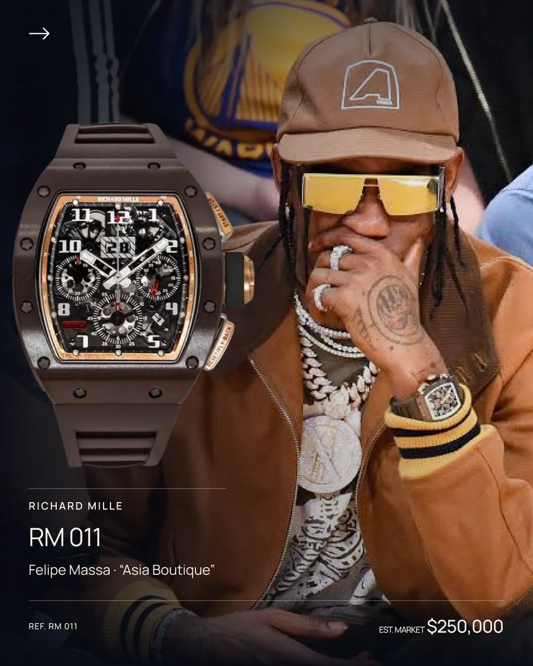 Travis Scott pictured courtside with the RM 011.