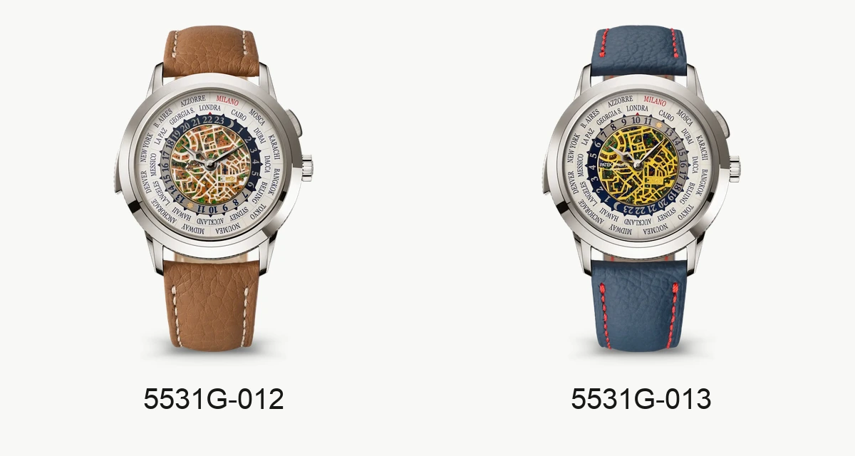Milan world-time minute repeaters: 5531G-012 by day and 5531G-013 by night. Photos: Patek Philippe.