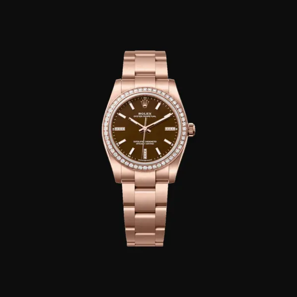 Oyster Perpetual 34 Everose Gold Brown Stone Diamond Dial