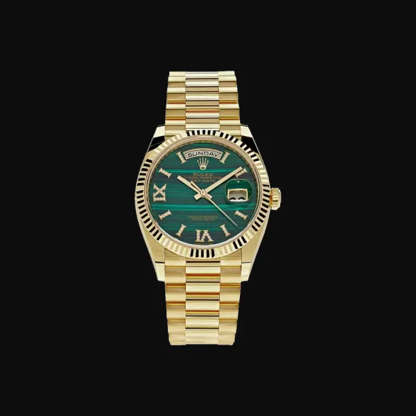 Day-Date 36 Yellow Gold Malachite Roman Diamond Dial