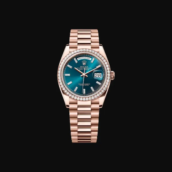 Day-Date 36 Rose Gold Green Baguette Marker Dial
