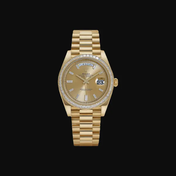 Day-Date 40 Yellow Gold Champagne Diamond Baguette Dial