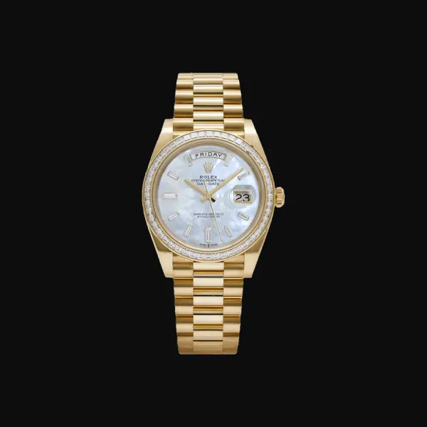 Day-Date 40 Yellow Gold Mother of Pearl Diamond Baguette Dial